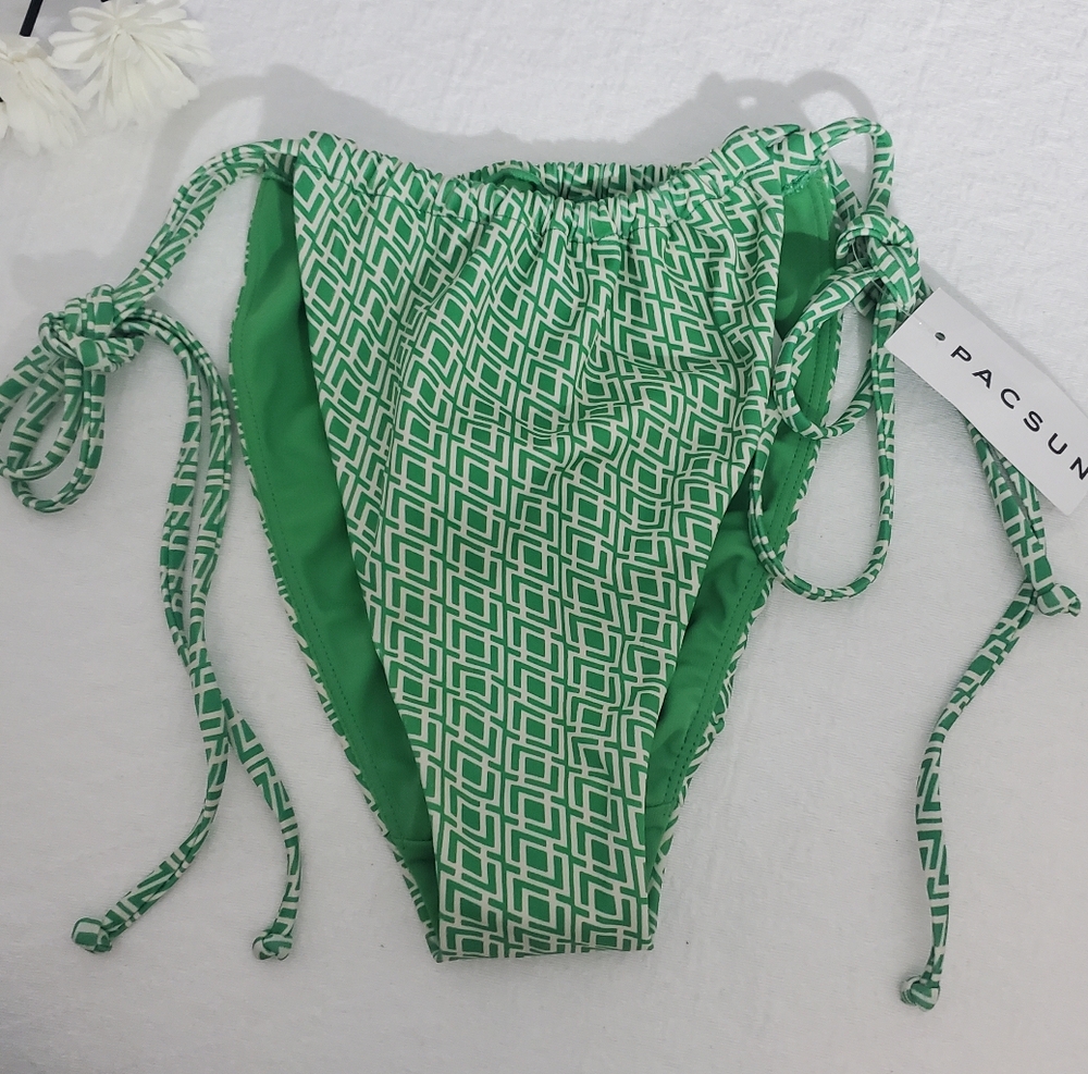 PACSUN Green "Darla" Curtain Tie Side Bikini Bottom NWT
